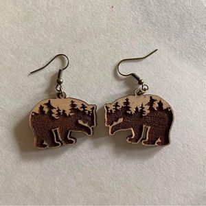 Engraved bear dangle earrings